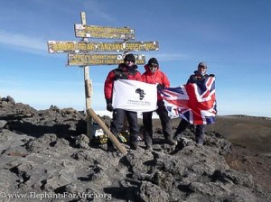Simon Buckingham, Kate Evans and Rebecca Smith on top pf Mt Kilimanjaro